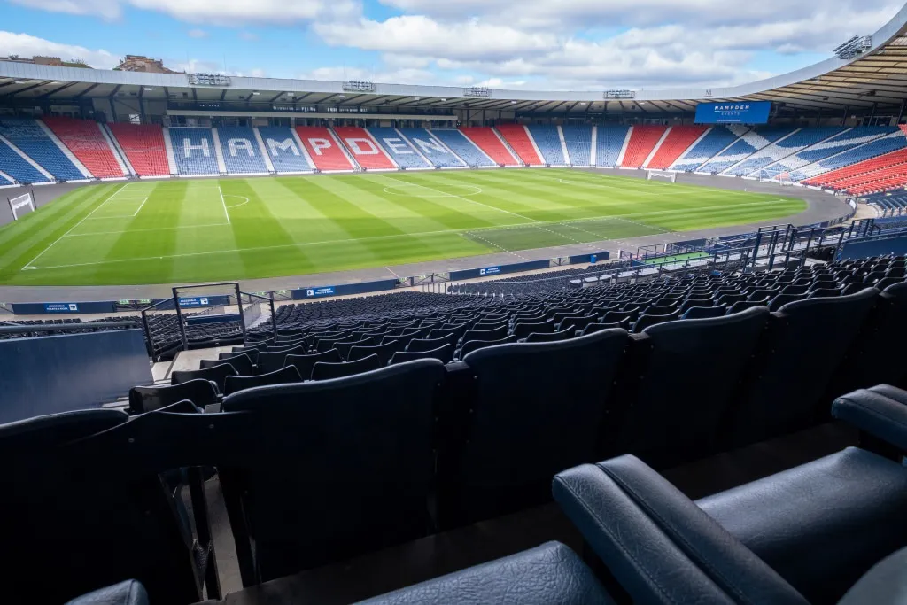 View of the pitch from the Premium Seats package in Hampden Park